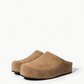 Pair of taupe genuine suede platform clogs