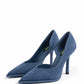Pair of washed blue zebra-print genuine leather pointed pumps