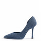 Washed blue zebra-print genuine leather pumps, side view