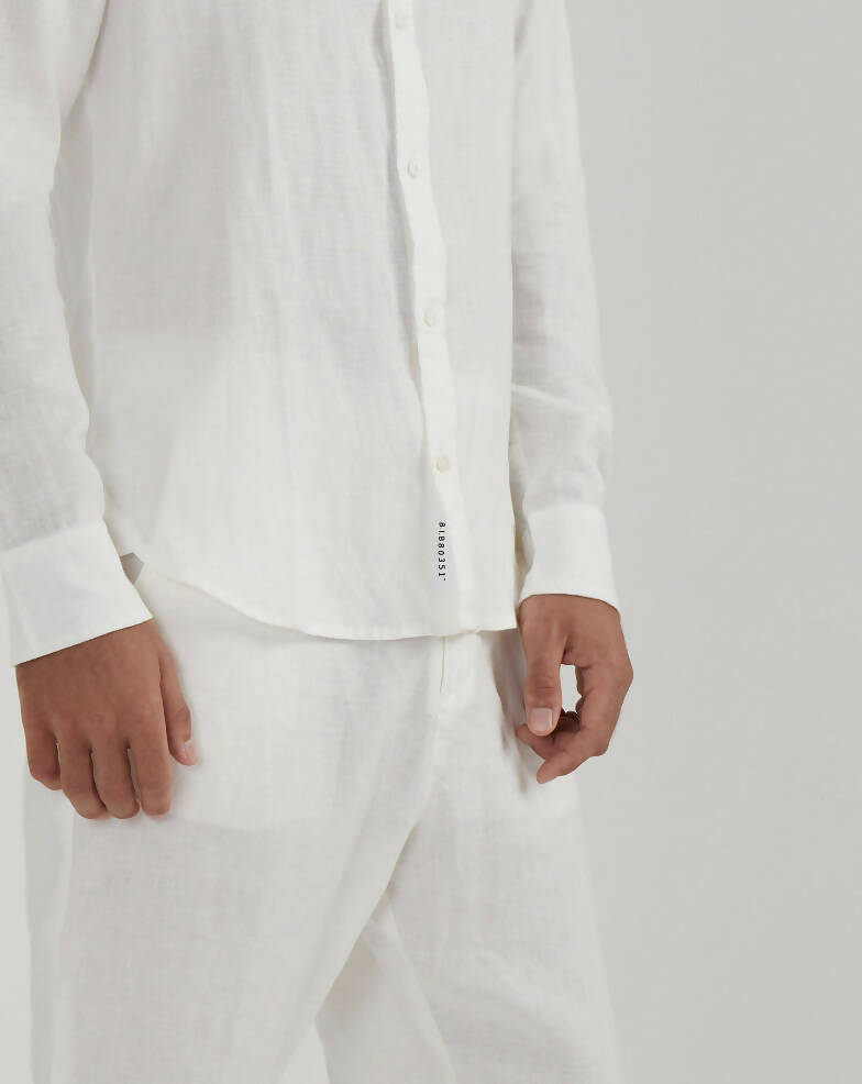 Mile high long sleeve linen shirt in white - hedonist.bali