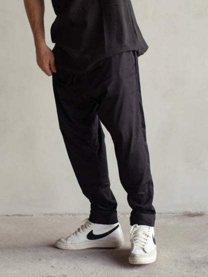 Black cotton drop crotch pants - hedonist.bali