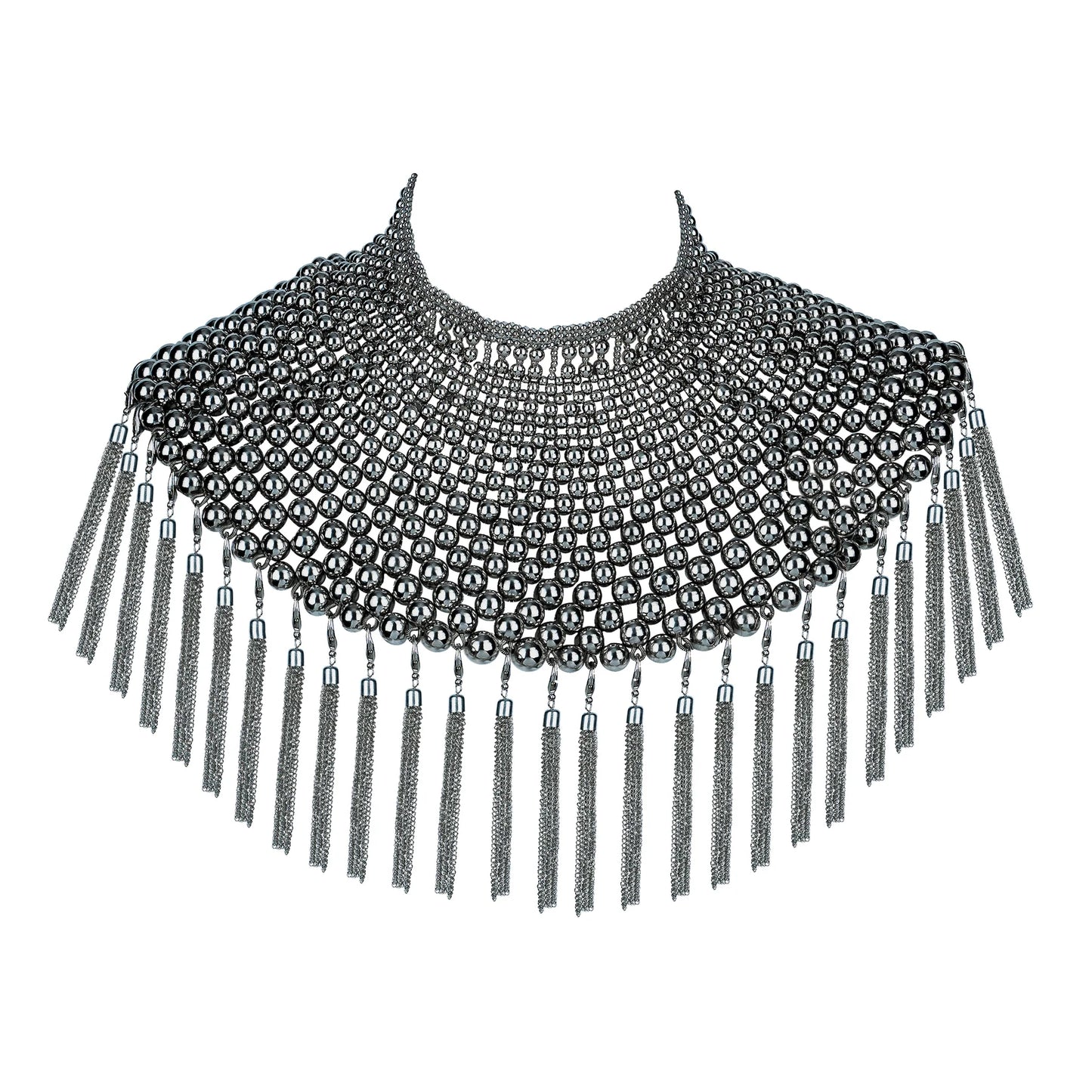 Namaka modular necklace w/removable metal tassels in silver