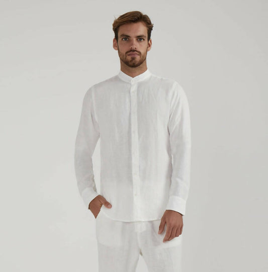 Mile high long sleeve linen shirt in white