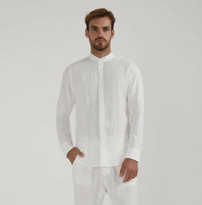 Mile high long sleeve linen shirt in white - hedonist.bali