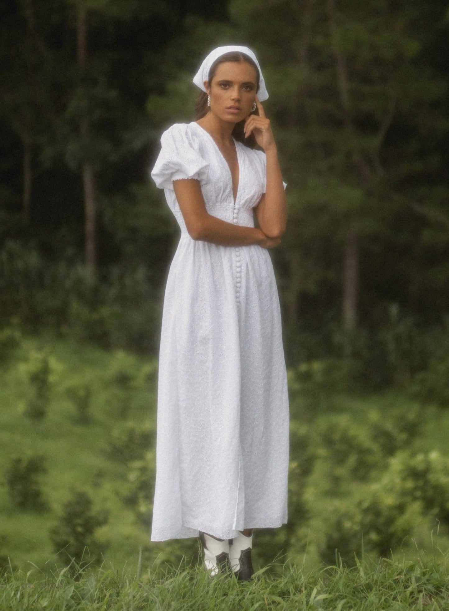ALISHA Cotton Midi Dress in White