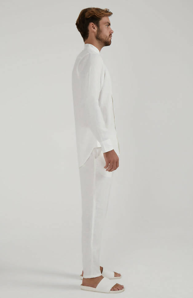 Mile high long sleeve linen shirt in white - hedonist.bali