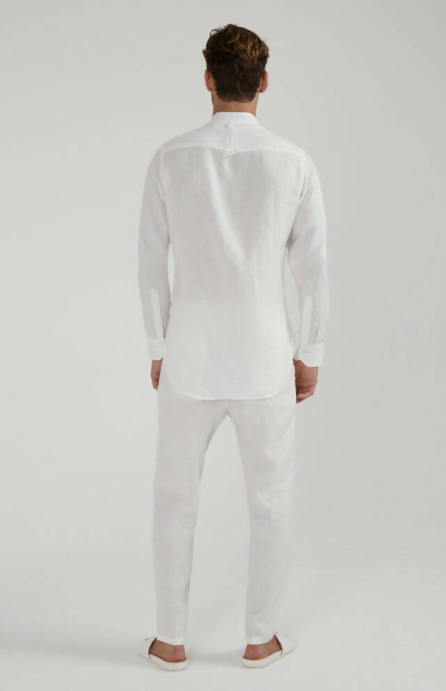 Mile high long sleeve linen shirt in white - hedonist.bali