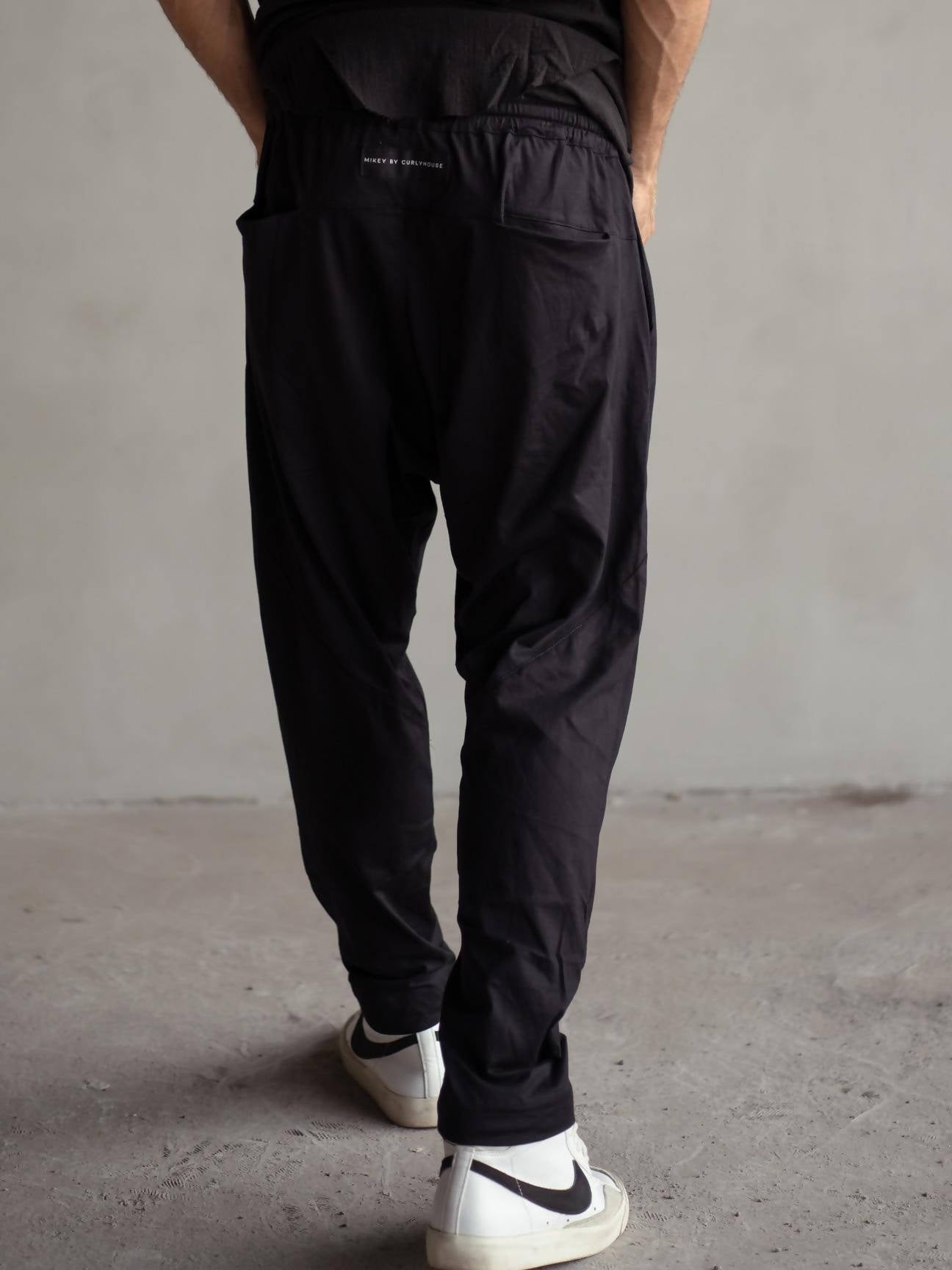 Black cotton drop crotch pants - hedonist.bali