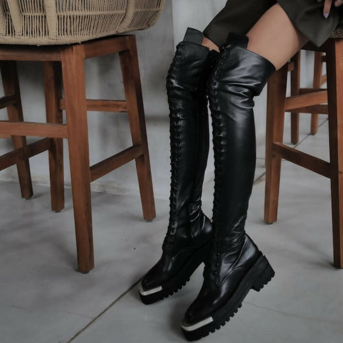 High over the knee boots with metal