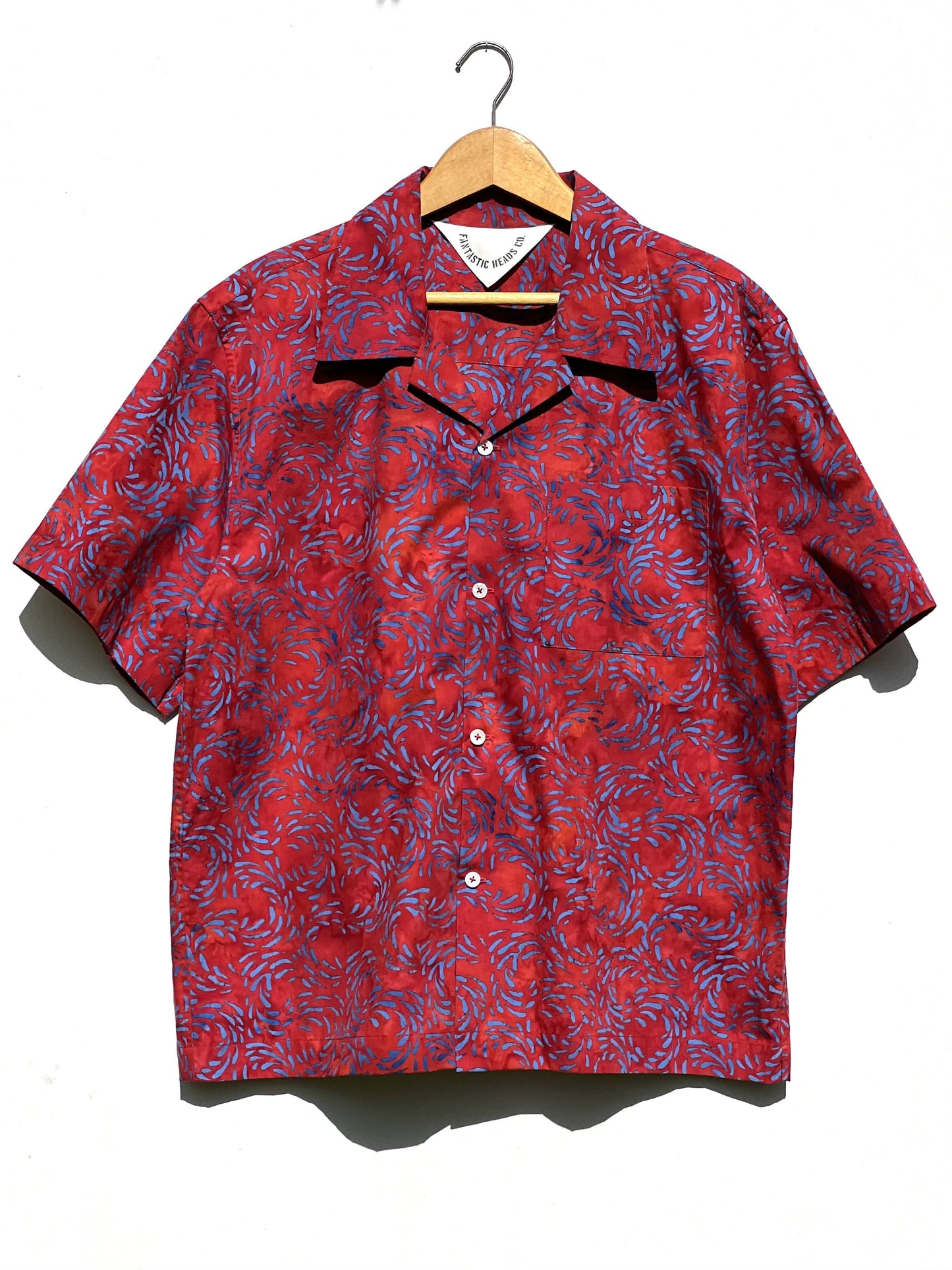 Cuban collar shirt red&blue