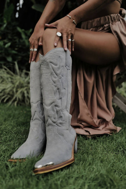 High suede cowboy boots