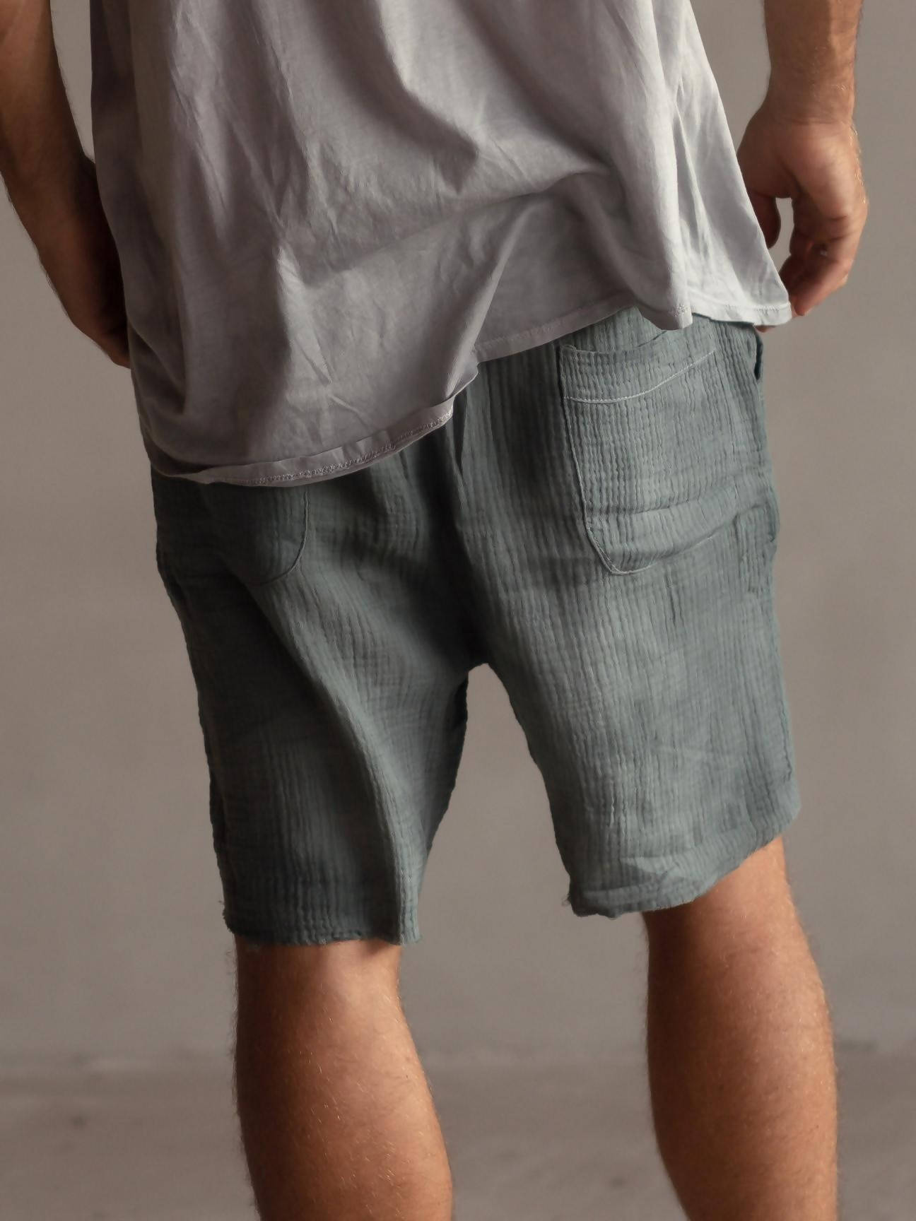 Hand dyed waffel shorts blue - hedonist.bali