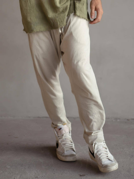 Cream cotton drop crotch pants